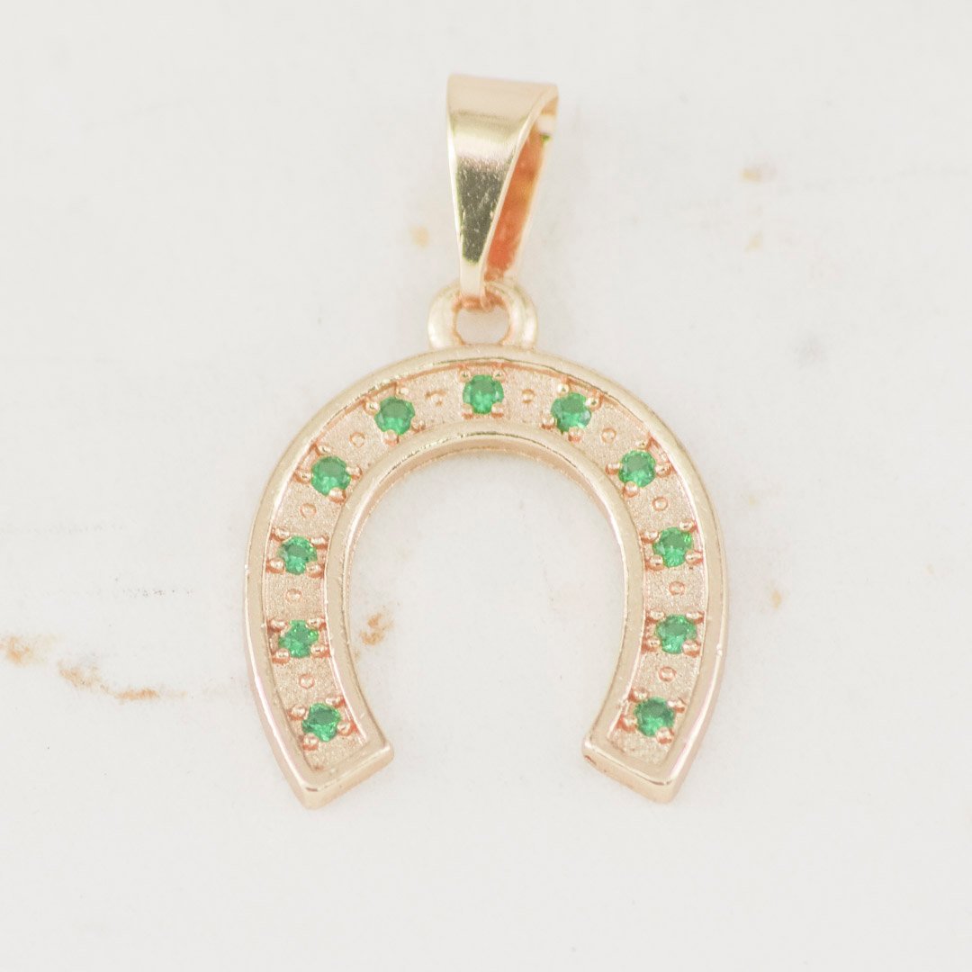 DIJE HERRADURA CIRCONES ESMERALDA MEDIANA